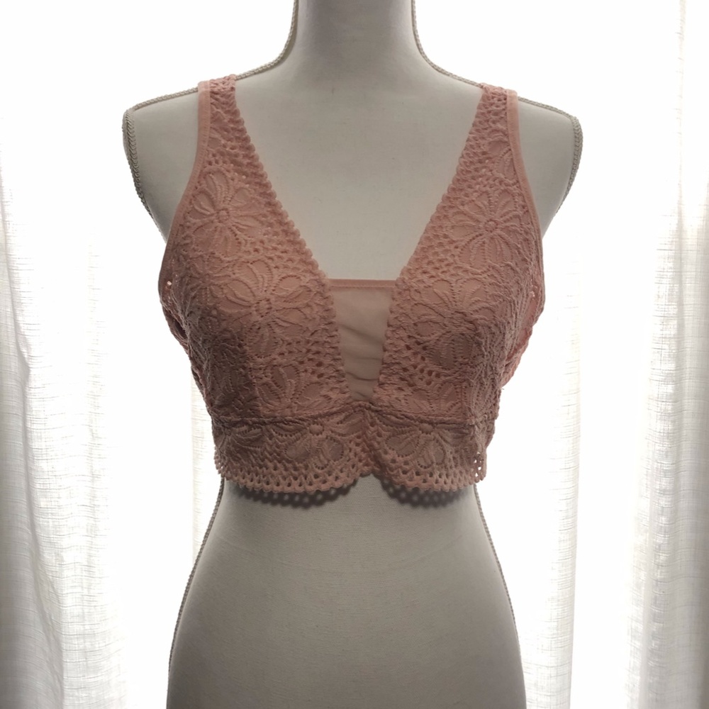 Aerie NEW Pale Pink Lace Plunge Bralette Size XL